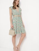 cflo Rochie Verde Mini din Viscoză cu Model Mozaic cu Elastic în Talie Lariaa