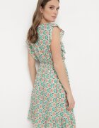 cflo Rochie Verde Mini din Viscoză cu Model Mozaic cu Elastic în Talie Lariaa