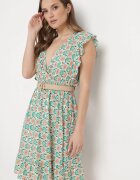 cflo Rochie Verde Mini din Viscoză cu Model Mozaic cu Elastic în Talie Lariaa