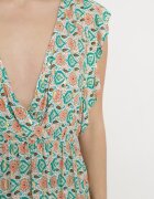 cflo Rochie Verde Mini din Viscoză cu Model Mozaic cu Elastic în Talie Lariaa