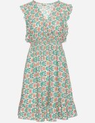 cflo Rochie Verde Mini din Viscoză cu Model Mozaic cu Elastic în Talie Lariaa