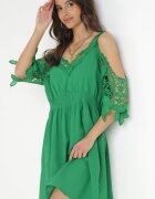 cflo Rochie Verde Mini Spagnolă pe Bretele cu Mâneci din Dantelă și Elastic în Talie Giovati