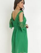 cflo Rochie Verde Mini Spagnolă pe Bretele cu Mâneci din Dantelă și Elastic în Talie Giovati