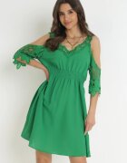 cflo Rochie Verde Mini Spagnolă pe Bretele cu Mâneci din Dantelă și Elastic în Talie Giovati