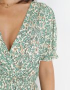 cflo Rochie Verde Vâscoză Mini cu Elastic în Talie și Volane Gantisa