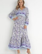 cflo Rochie Violet-Bej Boho din Viscoză Lohine