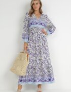 cflo Rochie Violet-Bej Boho din Viscoză Lohine