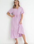 cflo Rochie Violet Cloș Maxi cu elastic și șnur în talie din Viscoză Baneta