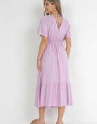 cflo Rochie Violet Cloș Maxi cu elastic și șnur în talie din Viscoză Baneta