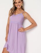 cflo Rochie Violet din Viscoză cu Bretele Subțiri Reglabile Decorată cu Bandă și Broderie Nelrissa