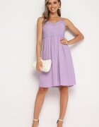 cflo Rochie Violet din Viscoză cu Bretele Subțiri Reglabile Decorată cu Bandă și Broderie Nelrissa
