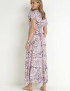 cflo Rochie Violet din Viscoză cu Model Etnic cu Elastic în Talie Munira