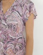 cflo Rochie Violet din Viscoză cu Model Etnic cu Elastic în Talie Munira