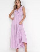 cflo Rochie Violet Maxi cu elastic încrețit în talie și legătură la spate Vaida