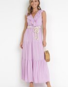 cflo Rochie Violet Maxi cu elastic încrețit în talie și legătură la spate Vaida