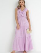 cflo Rochie Violet Maxi cu elastic încrețit în talie și legătură la spate Vaida