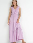 cflo Rochie Violet Maxi cu elastic încrețit în talie și legătură la spate Vaida