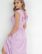 cflo Rochie Violet Maxi cu elastic încrețit în talie și legătură la spate Vaida