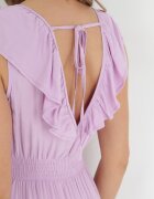 cflo Rochie Violet Maxi cu elastic încrețit în talie și legătură la spate Vaida