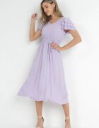 cflo Rochie Violetă Midi din Viscoză cu Elastic în Talie și Curea Textilă Aricia