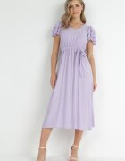 cflo Rochie Violetă Midi din Viscoză cu Elastic în Talie și Curea Textilă Aricia