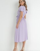 cflo Rochie Violetă Midi din Viscoză cu Elastic în Talie și Curea Textilă Aricia