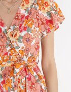 cflo Salopetă Portocaliu-Alb din viscoză cu elastice subțiri în talie și curea din material textil Athelia