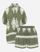 cflo Set Verde închis în Stil Rustic Cămașă și Pantaloni scurți Tosmire