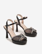 chiara foscari Sandale Negre Dantelate cu toc stiletto cu zirconii Fodela