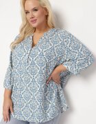 christy Bluză Alb-Albastră din Viscoză cu Mânecă 3/4 și Model Ornamental Belloma