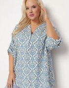 christy Bluză Alb-Albastră din Viscoză cu Mânecă 3/4 și Model Ornamental Belloma