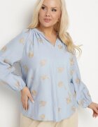 christy Bluză Albastră cu decolteu în V și broderii cu fir metalic Sovbia