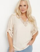 christy Bluză bej deschisă cu bumbac și broderie decorativă Edirilita