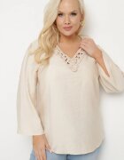 christy Bluză bej deschisă cu bumbac și broderie decorativă Edirilita