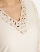christy Bluză bej deschisă cu bumbac și broderie decorativă Edirilita