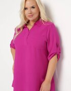 christy Bluză camasa Fucsia cu Guler și Buzunar Aplicat Tafetă