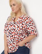 christy Bluză Portocaliu-Albă cu Decolteu Triunghiular cu Imprimeu Fantezie Anola