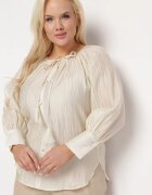 christy Cămașă bej viscoză cu nasturi decorativi și șnururi Aulina