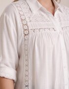 christy Cămașă din bumbac de vară în stil Boho decorată cu dantelă Cinnamis Albă