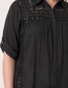 christy Cămașă din bumbac de vară în stil Boho decorată cu dantelă Cinnamis Neagră
