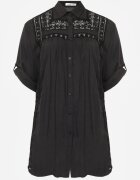 christy Cămașă din bumbac de vară în stil Boho decorată cu dantelă Cinnamis Neagră