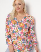 christy Cămașă Florală Roz-Portocalie cu Nasturi Decorativi și Decolteu Triunghiular Portlyn