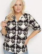 christy Cămașă Neagră cu Viscoză cu Model Ornamental cu Decolteu în V Iladelle