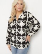 christy Cămașă Neagră cu Viscoză cu Model Ornamental cu Decolteu în V Iladelle