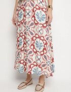christy Fustă Bordo Cloș din Viscoză cu Model Ornamental Jorinnea