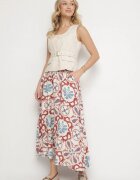 christy Fustă Bordo Cloș din Viscoză cu Model Ornamental Jorinnea