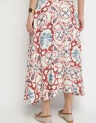 christy Fustă Bordo Cloș din Viscoză cu Model Ornamental Jorinnea
