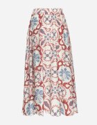 christy Fustă Bordo Cloș din Viscoză cu Model Ornamental Jorinnea