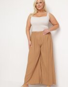 christy Pantaloni Lărgi Bej închis din țesătură plisată cu elastic în talie Cesele