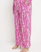 christy Pantaloni Violet Largi cu Talie Înaltă și Elastic în Talie Miffiana